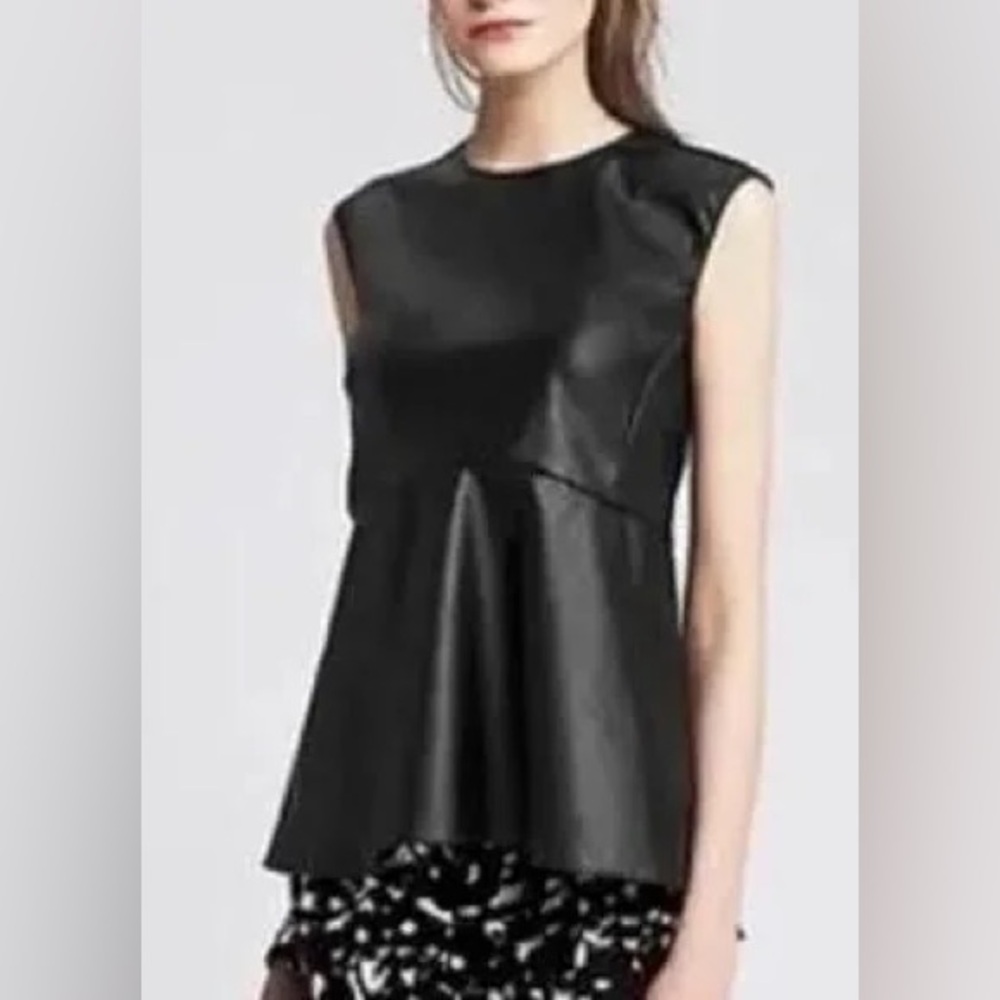 Banana Republic Black Faux Leather Sleeveless Peplum Top size 6